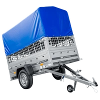 Rimorchio leggero 200x106 UNITRAILER GARDEN 200 KIPP con sponde in rete, telaio H-800 e telo di copertura blu