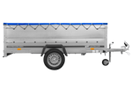 Rimorchio a un asse Unitrailer GARDEN TRAILER 264 KIPP con sponde BIS e telone piatto blu