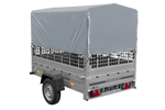 Rimorchio monoasse 200x125 UNITRAILER GARDEN 201 KIPP con sponde in rete, telaio H-800 e copertura grigia