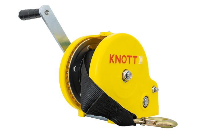 Verricello manuale con cinghia e custodia gialla per rimorchi carrelli portabarca 450 kg Knott