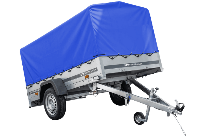 Rimorchio leggero 230x125 UNITRAILER GARDEN 230 KIPP con telaio H-800 e telo di copertura blu