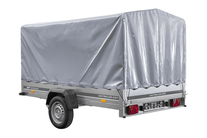 Rimorchio monoasse 264x150 UNITRAILER GARDEN 265 KIPP con telaio H-1100 e copertura grigia