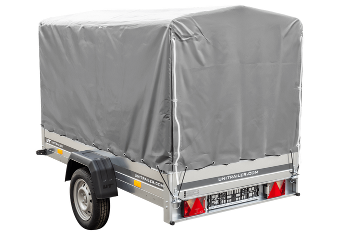 Rimorchio monoasse 230x125 UNITRAILER GARDEN 230 KIPP con telaio H-1100 e copertura grigia
