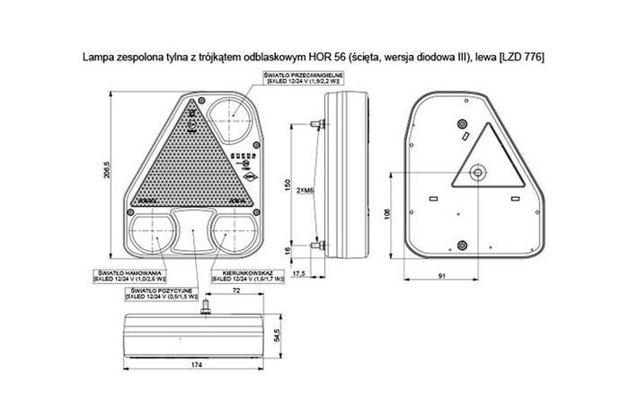 HORPOL LZD776 Fanale posteriore a LED 5 funzioni sinistro