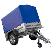 Rimorchio leggero 150x106 con telone blu e centina PTT 750 kg Garden Trailer 150 kipp