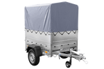 Rimorchio monoasse 150x106 UNITRAILER GARDEN 150 KIPP con sponde BIS, telaio H-800 e copertura grigia