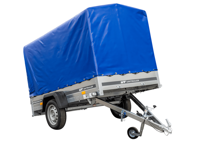 Rimorchio per auto 230x125 UNITRAILER GARDEN 230 KIPP con telaio H-1100 e copertura blu