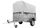 rimorchio carello trasporto cose rimorchio leggero 750 kg Unitrailer Garden Trailer 200 kipp con sovrasponde a rete ruotino centina e telo grigio 