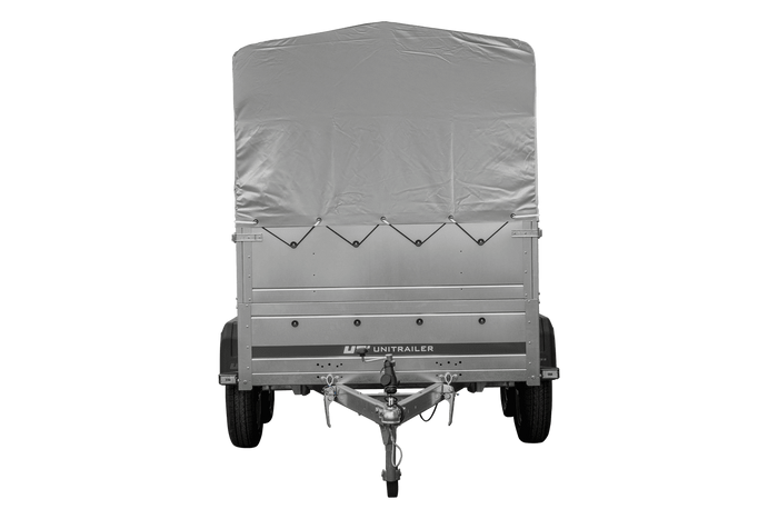 Rimorchio per auto a 2 assi UNITRAILER GARDEN TRAILER 264/2 KIPP con ruota di supporto, sponde bis, telaio h-800 e telo grigio