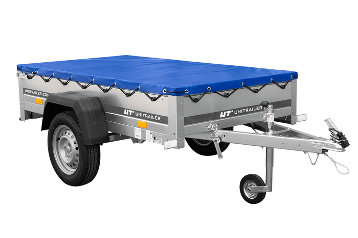 Rimorchio leggero 200x106 UNITRAILER GARDEN 200 KIPP con telaio H-0 e copertura blu