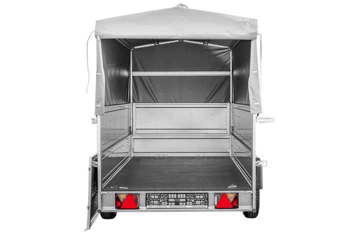 RIMORCHIO DA GIARDINO 264 KIPP CON RUOTA DI SOSTEGNO, SPONDE BIS, TELAIO H-800 E COPERTURA GRIGIA