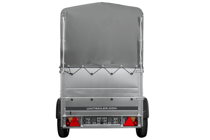 Rimorchio leggero 200x106 UNITRAILER GARDEN 200 KIPP con sponde BIS, telaio H-800 e copertura grigia