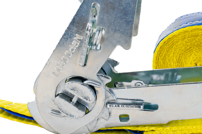 Set di quattro cinghie di trasporto UNITRAILER con tenditore, 4 m/25 mm/1 t, colore giallo.