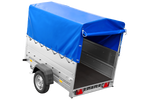 Rimorchio monoasse 200x125 UNITRAILER GARDEN 201 KIPP con sponde BIS, telaio H-800 e telo di copertura blu