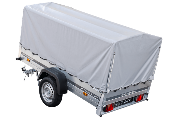 Rimorchio monoasse 230x125 UNITRAILER GARDEN 230 KIPP con telaio H-800 e copertura grigia