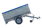 Nuovo rimorchio per auto GARDEN TRAILER 200 KIPP con ruotino d'appoggio, sovrasponde e telo piatto blu