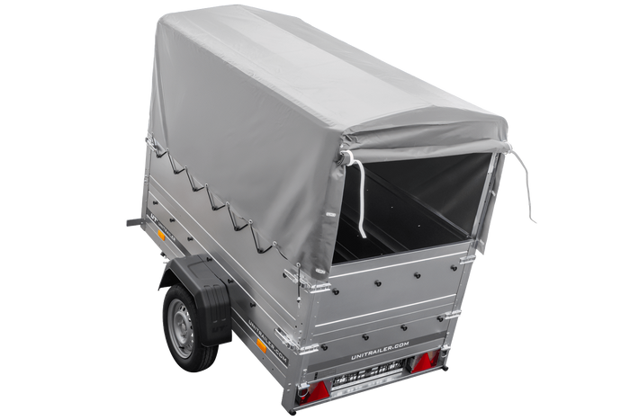 Rimorchio carrello trasporto cose rimorchio leggero 750 kg Unitrailer Garden Trailer 200 kipp con sovrasponde ruotino centina e telo grigio 