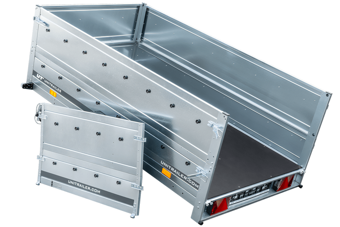 Rimorchio leggero Garden Trailer 230 kipp con ruotino sovrasponde e telone grigio