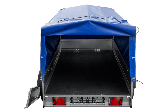 RIMORCHIO GARDEN TRAILER UNITRAILER 264/2 KIPP CON RUOTINO D'APPOGGIO, TELAIO H-800 E COPERTURA BLU
