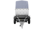 Rimorchio monoasse 150x106 UNITRAILER GARDEN 150 KIPP con sponde BIS, telaio H-800 e copertura grigia