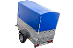 Rimorchio da giardino 200 Kipp con ruota tastatrice, sponde BIS, telaio H-800 e copertura blu
