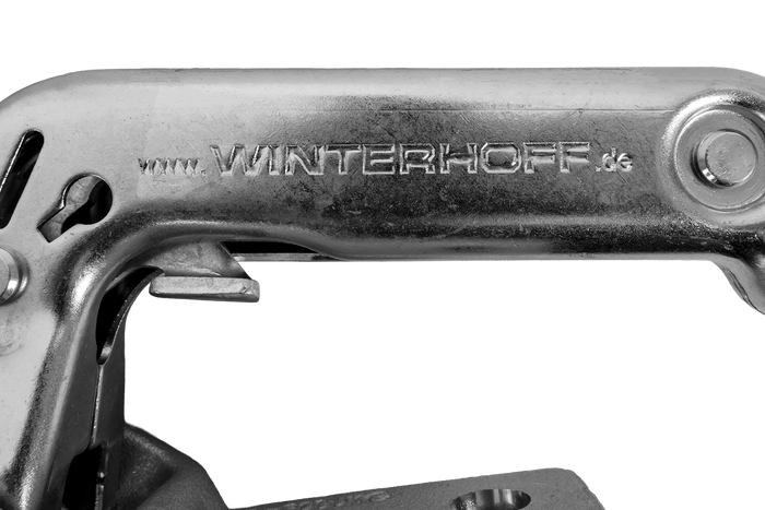 Gancio di traino WINTERHOFF WW 30-D3-K1212 per rimorchio da 3000 kg con timone in tubo da 50-51 mm, in ghisa.