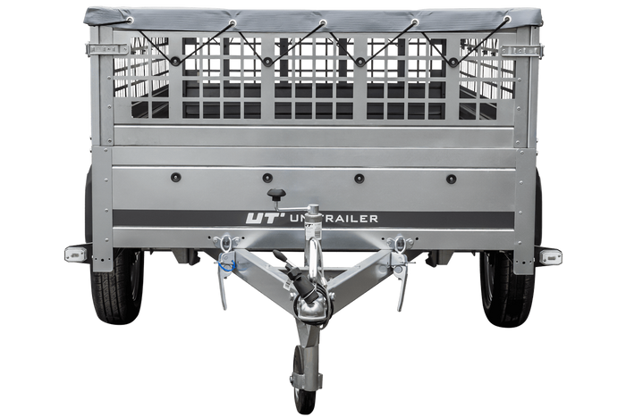 Rimorchio monoasse 230x125 UNITRAILER GARDEN 230 KIPP con sponde in rete, telaio H-0 e copertura grigia