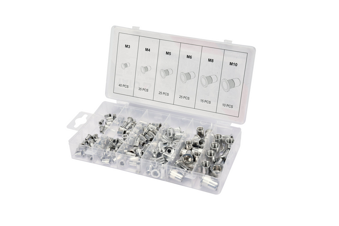 Set di dadi a rivetto in alluminio YATO YT-36460, misure M3-M10, 150 pezzi