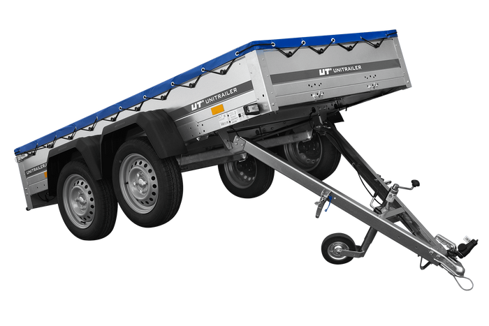 Rimorchio a due assi 264x125 UNITRAILER GARDEN 264/2 KIPP con telaio H-0 e telone blu