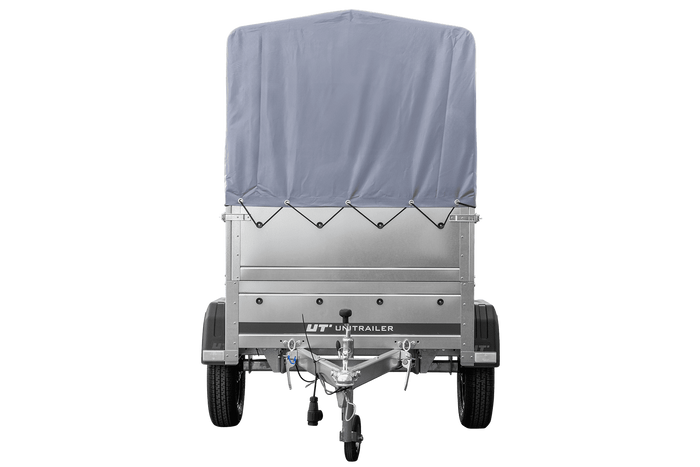 Rimorchio monoasse 150x106 UNITRAILER GARDEN 150 KIPP con sponde BIS, telaio H-800 e copertura grigia