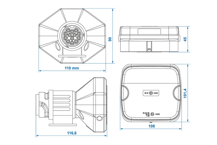 Luci posteriori a LED ProPlus a 13 pin, 4 funzioni sinistra + destra, magnetiche, Bluetooth