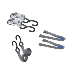 Set di due cinghie di trasporto HILLS da 3 m/25 mm/1 t con tenditore e due imbracature da 0,45 m per fissare la motocicletta.