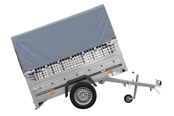 Rimorchio monoasse 200x125 UNITRAILER GARDEN 201 KIPP con sponde in rete, telaio H-800 e copertura grigia