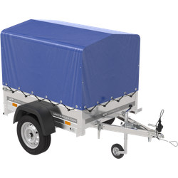 Rimorchio leggero 150x106 con telone blu e centina PTT 750 kg Garden Trailer 150 kipp