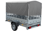 Rimorchio per auto 230x125 UNITRAILER GARDEN 230 KIPP con sponde in rete, telaio H-800 e copertura grigia