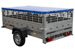 Rimorchio leggero 230x125 UNITRAILER GARDEN 230 KIPP con lati in rete, telaio H-0 e copertura blu