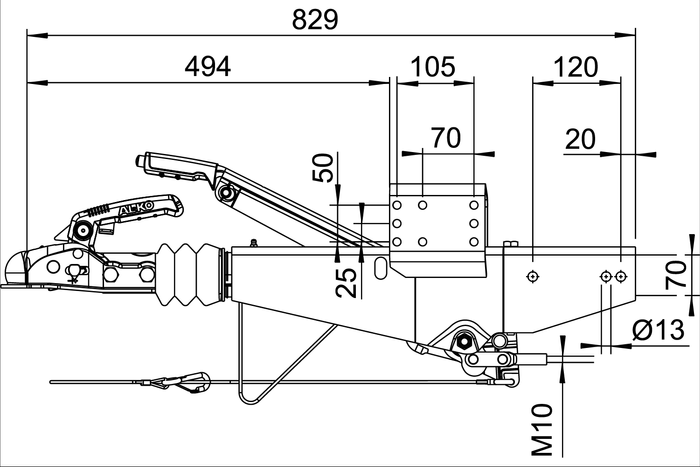 Dispositivo di inerzia AL-KO 161S con attacco AK161 per rimorchio da 1600 kg con timone quadro
