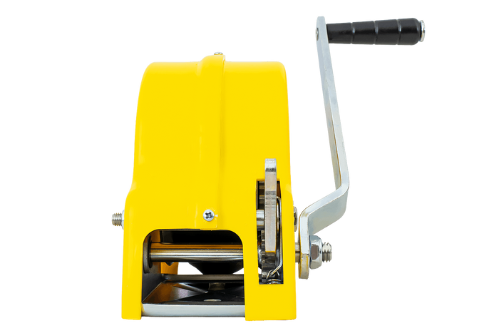 Verricello manuale con cinghia e custodia gialla per rimorchi carrelli portabarca 450 kg Knott