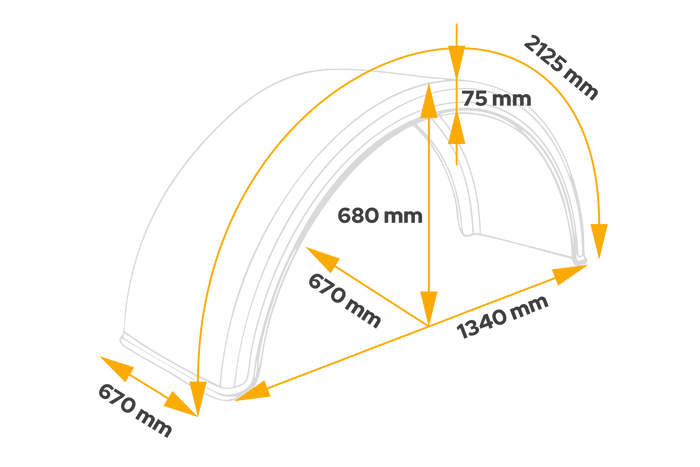 Parafango doppio per rimorchio 20-24,5" DOMAR DK1585 passaruota 1340/670mm