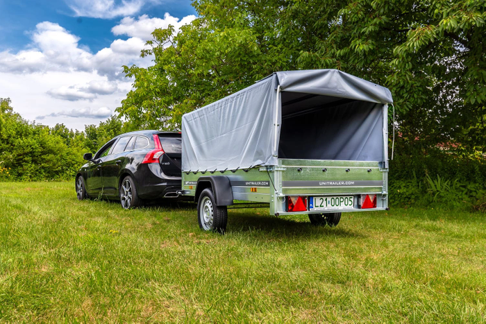 Rimorchio monoasse 230x125 UNITRAILER GARDEN 230 KIPP con telaio H-800 e copertura grigia
