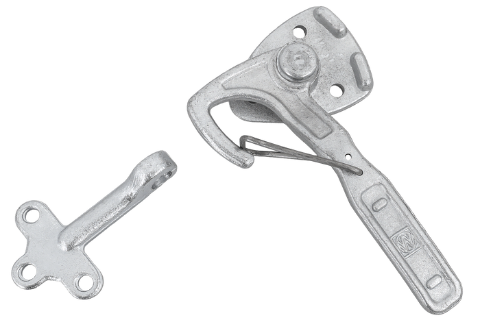 Gancio di traino sinistro con dispositivo di fissaggio WINTERHOFF WV 10-L + WVG 10-A, chiusura completa del lato del rimorchio