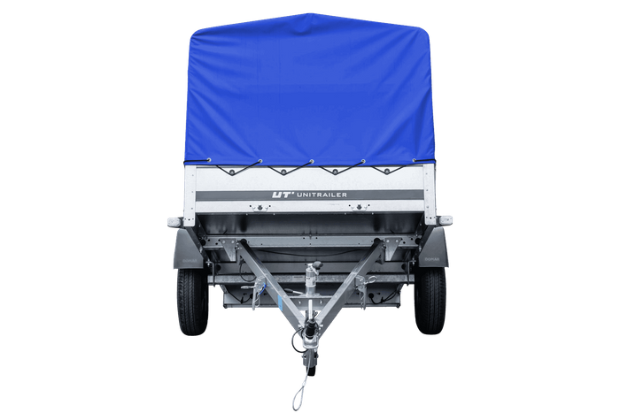 Rimorchio leggero 230x125 UNITRAILER GARDEN 230 KIPP con telaio H-800 e telo di copertura blu