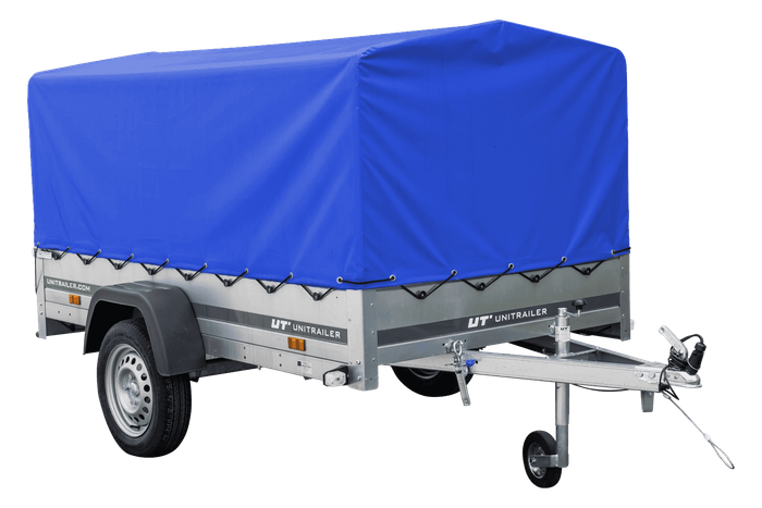 Rimorchio leggero 230x125 UNITRAILER GARDEN 230 KIPP con telaio H-800 e telo di copertura blu