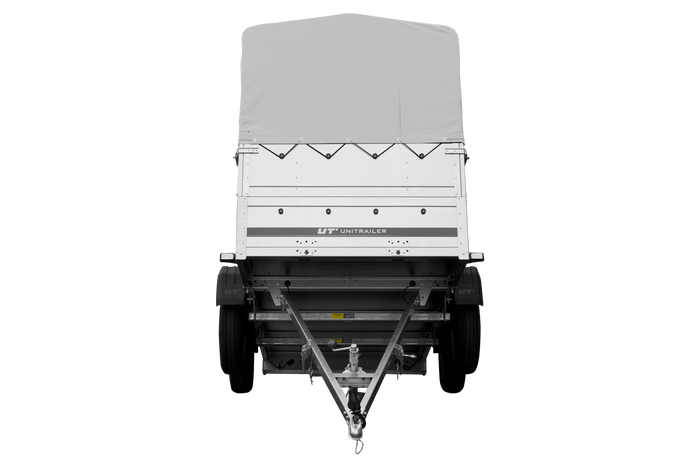 Rimorchio per auto a 2 assi UNITRAILER GARDEN TRAILER 264/2 KIPP con ruota di supporto, sponde bis, telaio h-800 e telo grigio