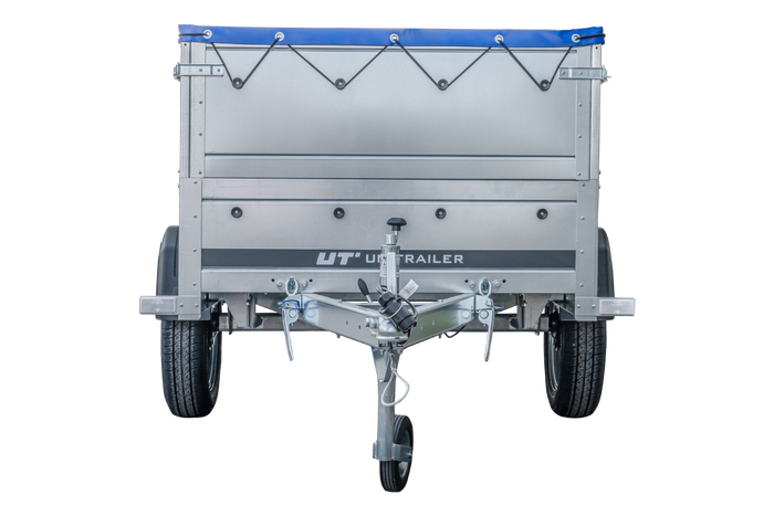 Nuovo rimorchio per auto GARDEN TRAILER 200 KIPP con ruotino d'appoggio, sovrasponde e telo piatto blu