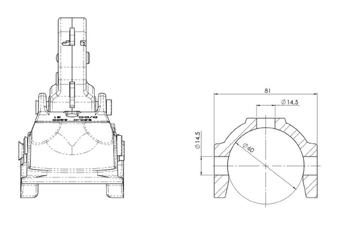 Gancio di traino WINTERHOFF WW 350 RC-K1414 per rimorchio da 3500 kg con timone in tubo da 60 mm, in ghisa.