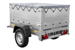 Rimorchio da giardino Unitrailer Garden Trailer 150 KIPP (nuovo) con ruotino sovrasponde e centina H0 con telo grigio
