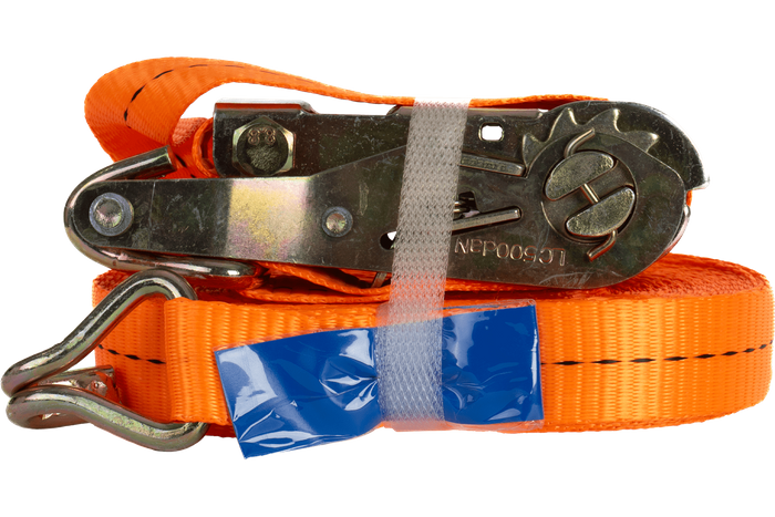 Set di quattro cinghie di trasporto UNITRAILER arancioni da 12 m/25 mm/1 t con tenditore