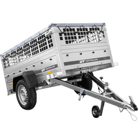 RIMORCHIO DA GIARDINO 200 KIPP CON RUOTA DI SOSTEGNO, FIANCHI IN RETE E TELO PIATTO GRIGIO