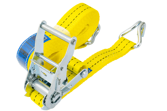Set di quattro cinghie di trasporto UNITRAILER gialle da 6 m/35 mm/2 t con tenditore